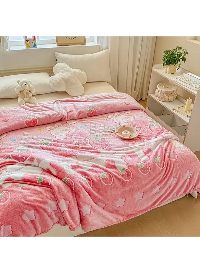 Sweet Rabbit Strawberry Flannel Blanket 70 87x78 74 Inch Soft Breathable All Season Throw For Bed Sofa Office - Image 5
